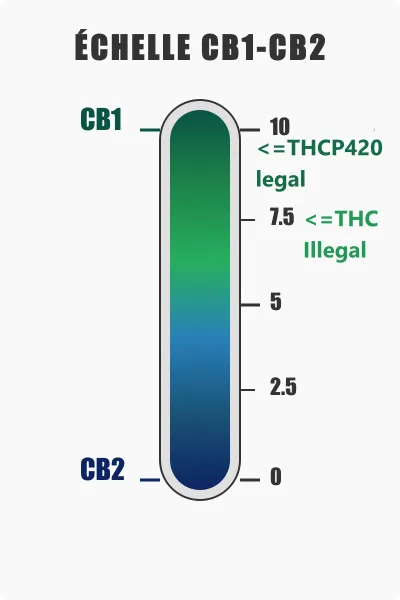 Échelle CB1-CB2 des cannabinoïdes, seuils légaux THCP420 et illégaux THC.