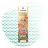 Canapuff THP420 GSC Sativa - Cartouche Premium 1ml | 79% THP420 Packaging jaune Canapuff Premium THP420 GSC Sativa, montrant une illustration stylisée d'une femme aux lunettes rouges et cheveux blonds bouclés, avec des feuilles de cannabis et des motifs colorés sur un fond à pois verts et blancs.