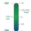 Légalité THC CBN : Comprendre l'Échelle CB1-CB2 en France - cannalegal.fr Échelle verticale CB1-CB2 de cannalegal.fr expliquant la légalité THC CBN en France, avec seuils pour le THC illégal (>7.5) et le CBN légal.