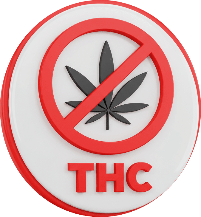 Badge d'alerte rouge indiquant que le THC est un cannabinoïde psychotrope et illégal