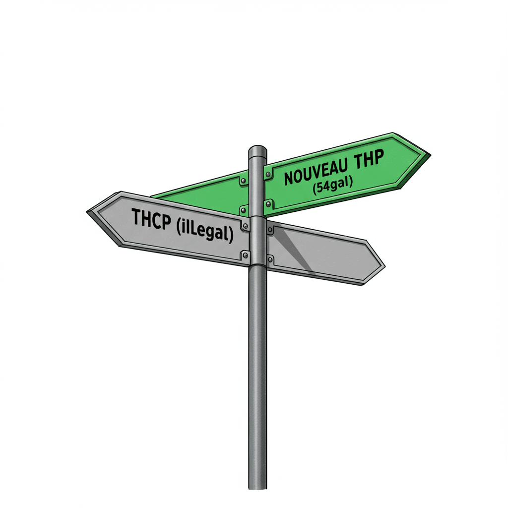 Infographie montrant la différence essentielle entre THP 420 et le THCP illégal.
