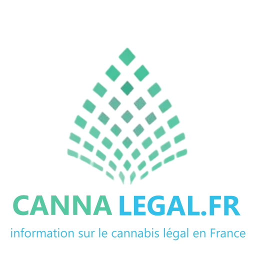Logo officiel de cannalegal.fr, proposant des informations fiables sur le cannabis légal en France. Le visuel représente une feuille de cannabis stylisée avec des carrés verts et turquoise.