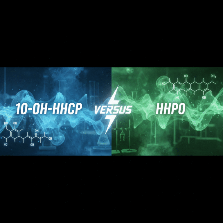 Image cinématographique 16:9 comparant 10-OH-HHCP et HHPO