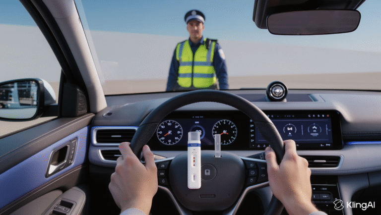 Un conducteur confronté au risque d'un test salivaire positif pour le CBD ou le THP 420 lors d'un contrôle de police en France en 2025, illustrant l'importance de la prévention.