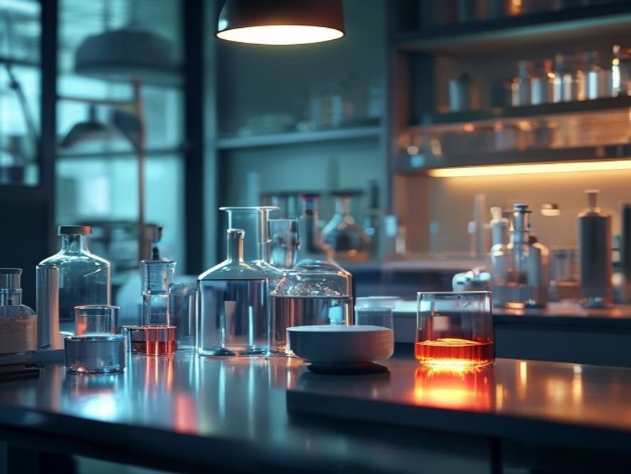 Scène de laboratoire stylisée illustrant l'analyse des cannabinoïdes.